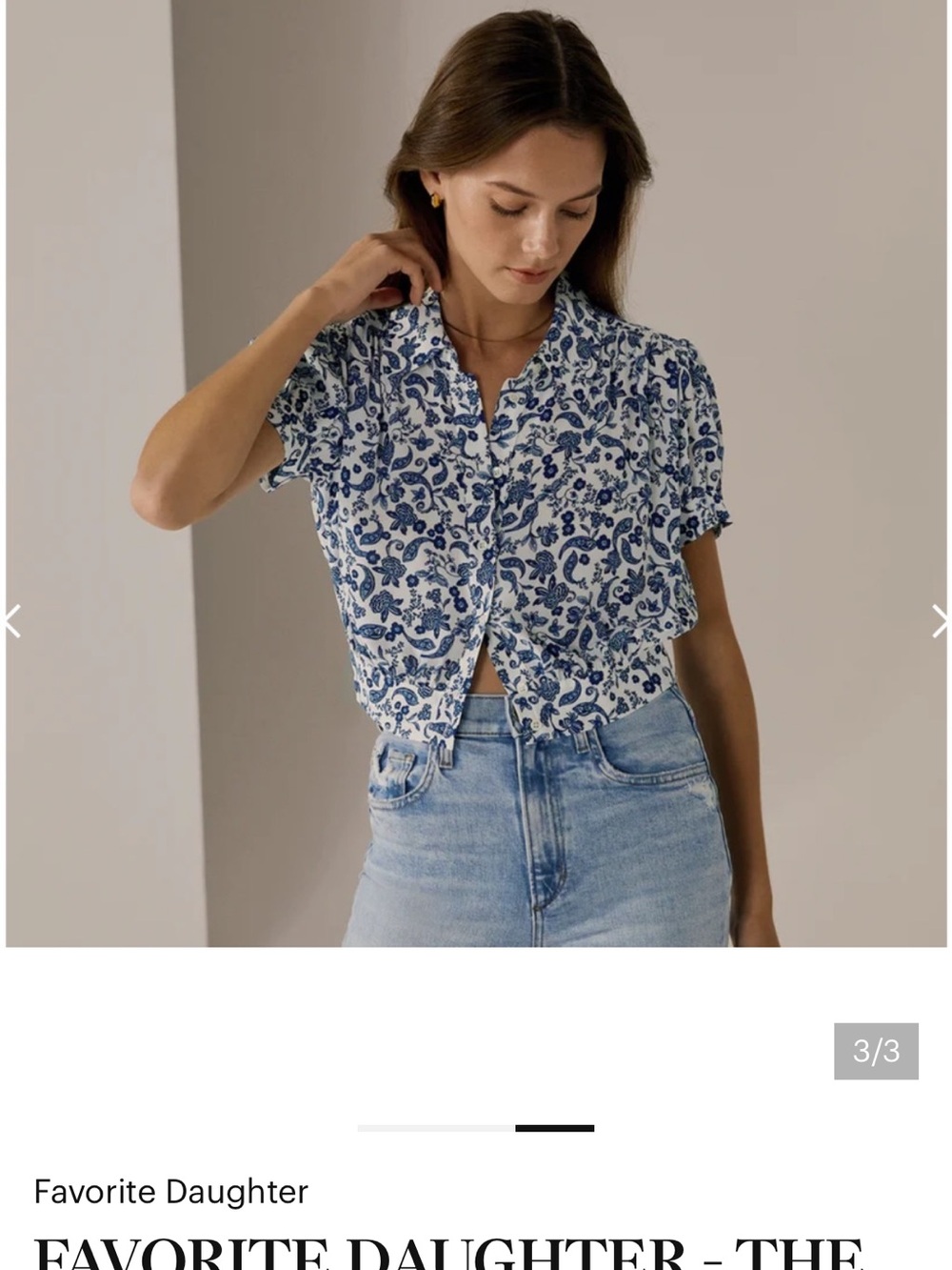 Favorite Daughter Garden Party Blue and white Paisley Floral Cropped Button-Down